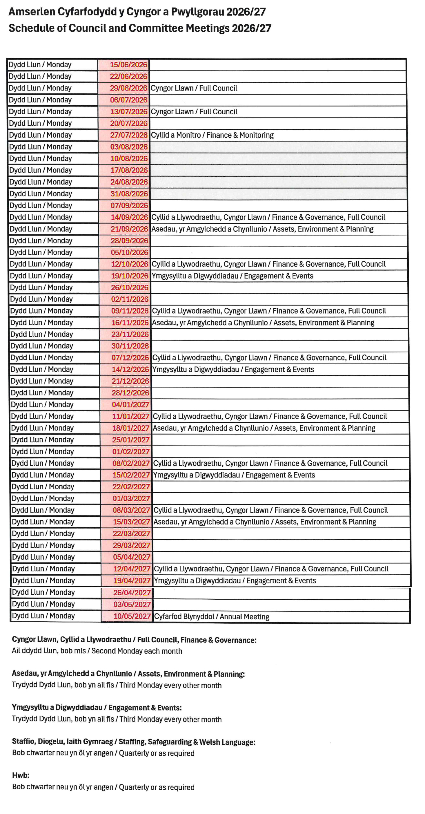 Meeting Schedule 2026/27